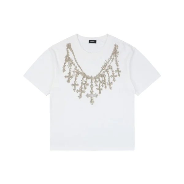 We11done Cross Necklace Graphic T-Shirt White Front view