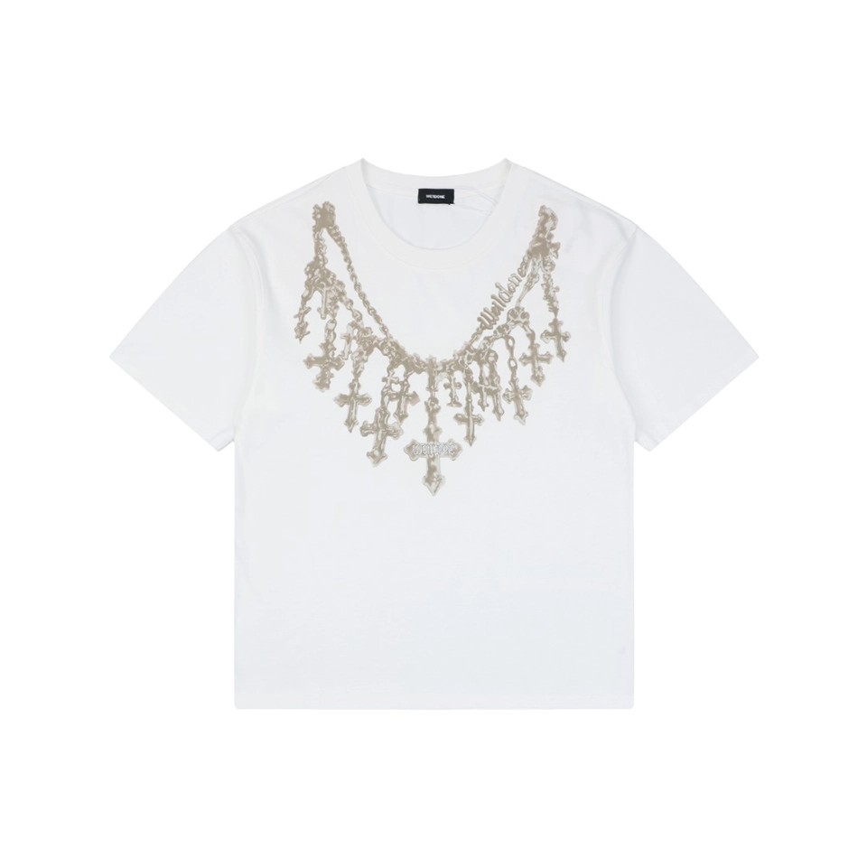 We11done Cross Necklace Graphic T-Shirt White Front view