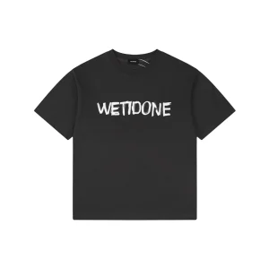 We11done Graffiti Brush Logo Print T-Shirt Black Front view