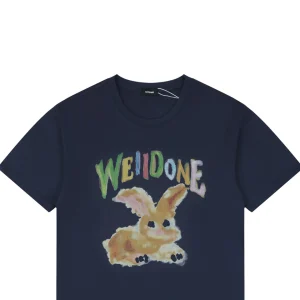 We11done Rainbow Graffiti Bunny Graphic T-Shirt Navy