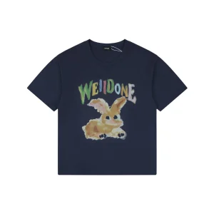We11done Rainbow Graffiti Bunny Graphic T-Shirt Navy Front view