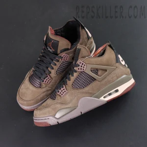 A Ma Maniére x Air Jordan 4 top view showing premium materials and overall shape
