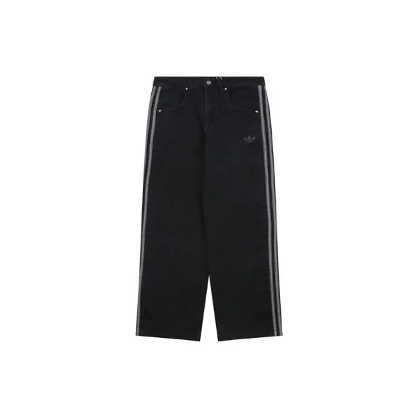 Adidas Originals Three Stripe Wide-Leg Denim Pants Black Front view