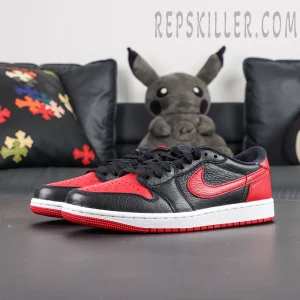 Air Jordan 1 Low OG “Banned” black red colorway full view with classic low-top silhouette