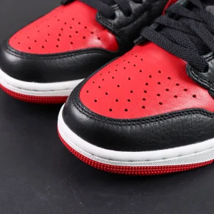 Air Jordan 1 Low toe box detail with perforations and premium leather texture