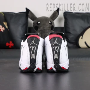 Air Jordan 14 Black Toe heel view with number 23 and Jumpman logo