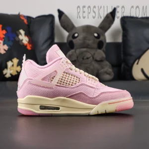 Air Jordan 4 pink lateral view with cream midsole and visible Air unit