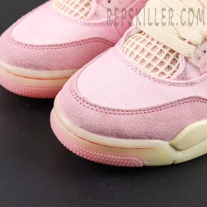 Air Jordan 4 toe box detail with pink suede and mesh panel