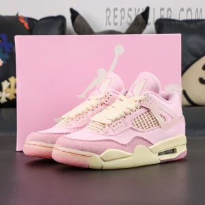 Air Jordan 4 front view with pink box and full presentation