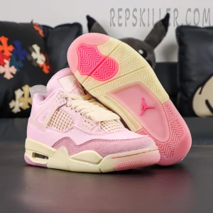 Air Jordan 4 outsole view with pink and cream traction pattern