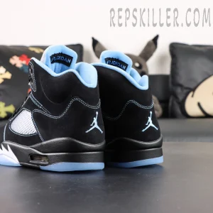 Air Jordan 5 heel detail with blue Jumpman embroidery and structured shape