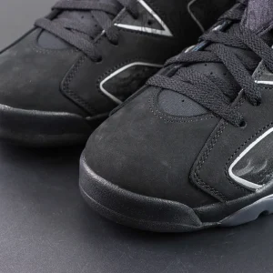Air Jordan 6 toe box detail with black nubuck upper and precise stitching