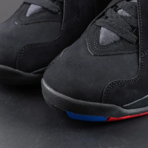Air Jordan 8 toe box detail with black nubuck material and panel construction