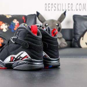 Air Jordan 8 Retro rear-side view highlighting ankle support and velcro strap system