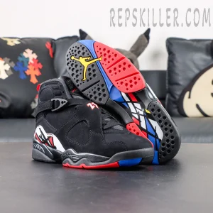 Air Jordan 8 outsole detail with red and blue sections and Jumpman logo