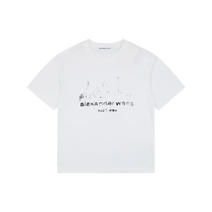 Alexander Wang Sketch Skyline Logo Cotton T-Shirt White Front view