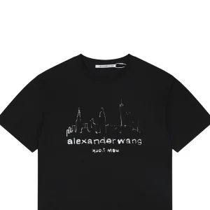 Alexander Wang Sketch Skyline Logo Cotton T-Shirt Black
