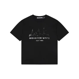 Alexander Wang Sketch Skyline Logo Cotton T-Shirt Black Front view