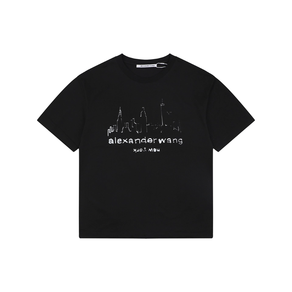 Alexander Wang Sketch Skyline Logo Cotton T-Shirt Black Front view