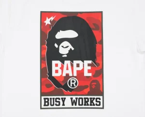 BAPE Busy Works Camo Ape Head T-Shirt White back Print