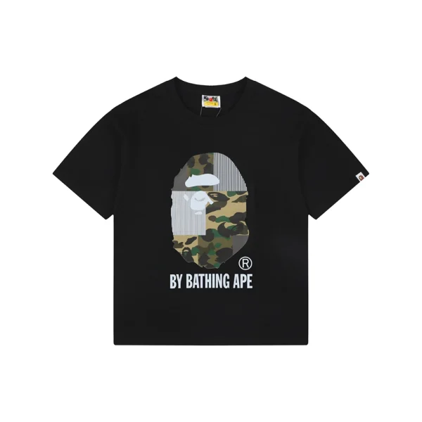 BAPE Camo Ape Head Patchwork Print T-Shirt Black Front view