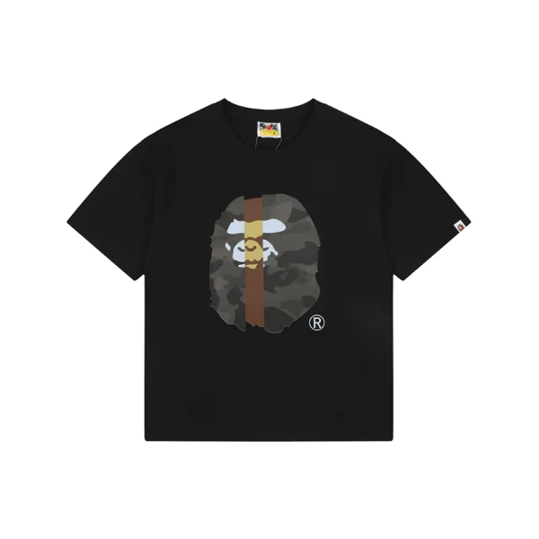 BAPE Split Camo Ape Head T-Shirt Black Front view