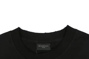 Balenciaga Distressed Cola Logo Digital Print T-Shirt Black Collar