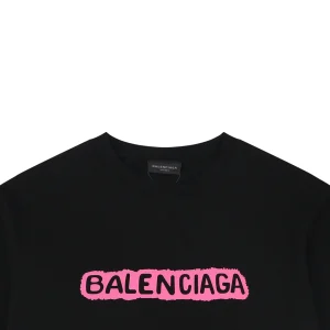 Balenciaga Distressed Logo Print Cotton T-Shirt Black