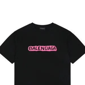 Balenciaga Distressed Logo Print Cotton T-Shirt Black