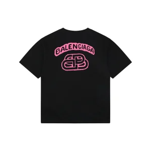 Balenciaga Distressed Logo Print Cotton T-Shirt Black Back view