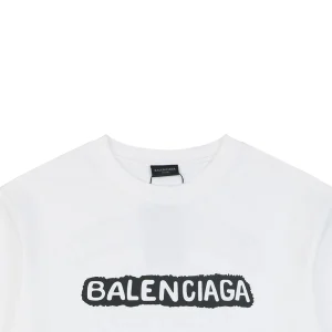 Balenciaga Distressed Logo Print Cotton T-Shirt White