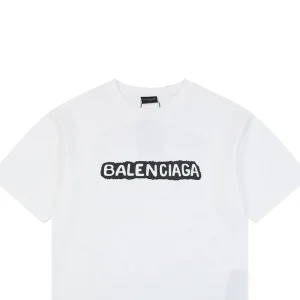 Balenciaga Distressed Logo Print Cotton T-Shirt White