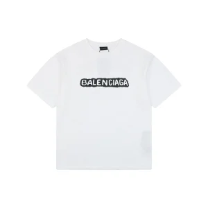 Balenciaga Distressed Logo Print Cotton T-Shirt White Front view