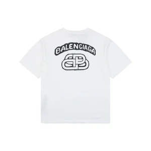 Balenciaga Distressed Logo Print Cotton T-Shirt White Back view