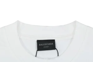Balenciaga Distressed Logo Print Cotton T-Shirt White Collar