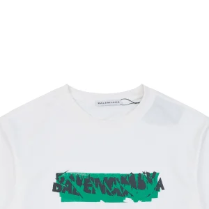 Balenciaga Distressed Logo Print T-Shirt White