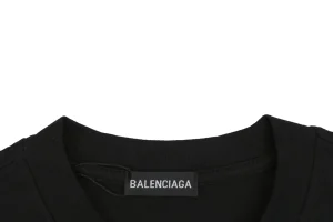 Balenciaga Distressed Logo Print T-Shirt Black Collar