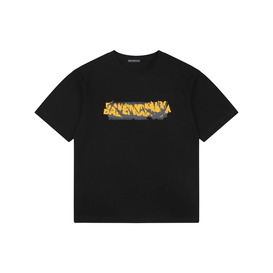 Balenciaga Distressed Logo Print T-Shirt Black Front view