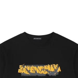 Balenciaga Distressed Logo Print T-Shirt Black