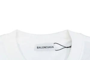 Balenciaga Distressed Logo Print T-Shirt White Collar