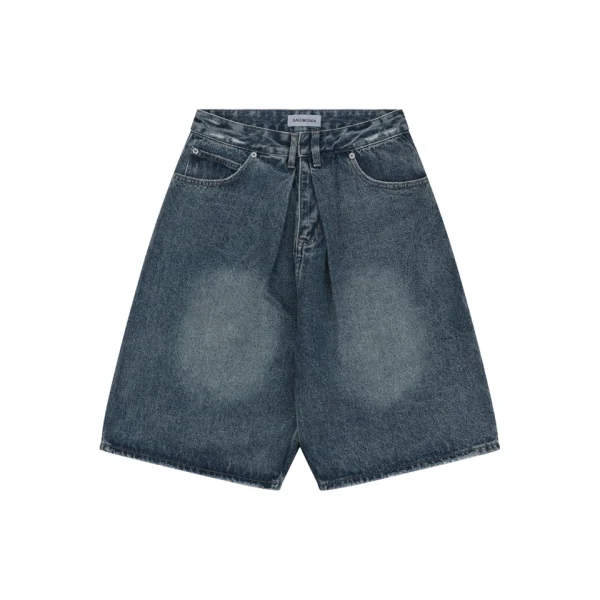 Balenciaga Distressed Wide-Leg Denim Shorts Front view