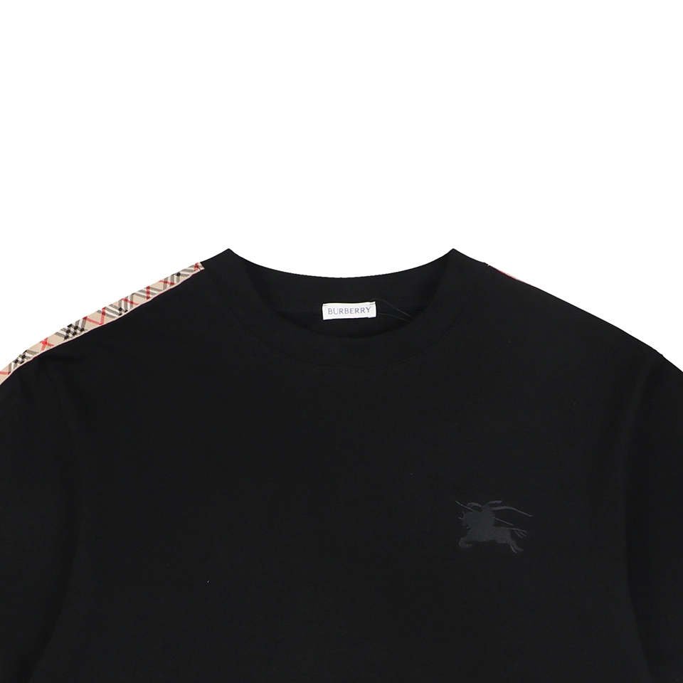 Burberry Check Panel Equestrian Knight Embroidered T-Shirt Black
