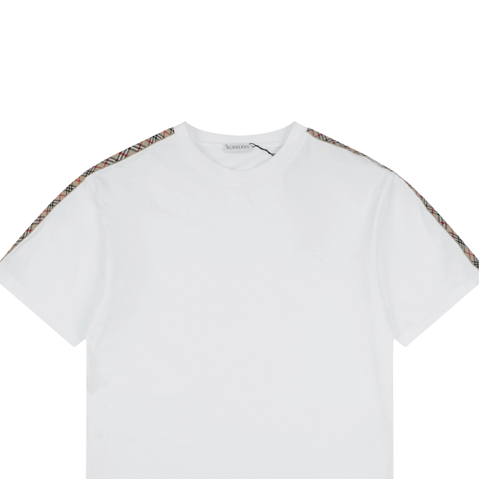 Burberry Check Panel Equestrian Knight Embroidered T-Shirt White