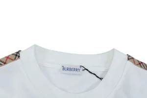 Burberry Check Panel Equestrian Knight Embroidered T-Shirt White Collar