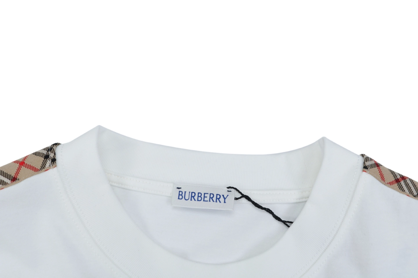 Burberry Check Panel Equestrian Knight Embroidered T-Shirt White Collar