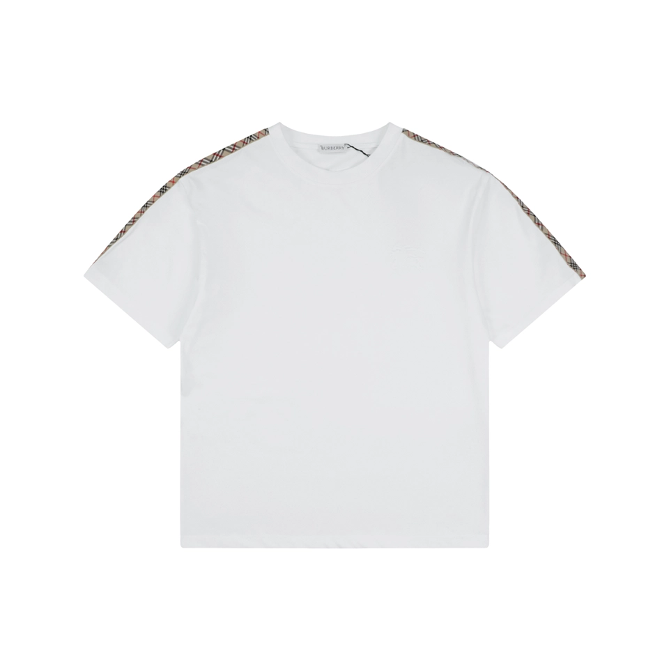 Burberry Check Panel Equestrian Knight Embroidered T-Shirt White Front view