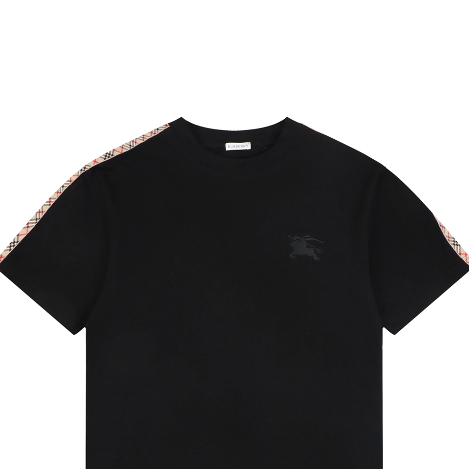 Burberry Check Panel Equestrian Knight Embroidered T-Shirt Black