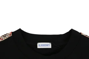 Burberry Check Panel Equestrian Knight Embroidered T-Shirt Black Collar