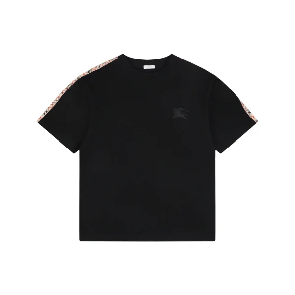Burberry Check Panel Equestrian Knight Embroidered T-Shirt Black Front view