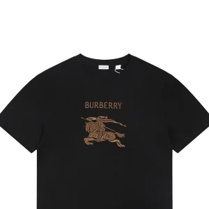 Burberry Equestrian Knight Embroidered Cotton T-Shirt Black
